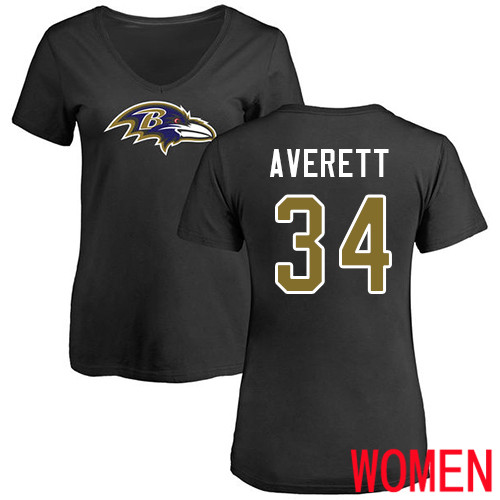 Baltimore Ravens Black Women Anthony Averett Name and Number Logo NFL Football #34 T Shirt